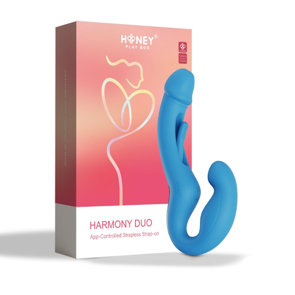 Blue app-controlled strapless G-spot vibrator with a curved design.