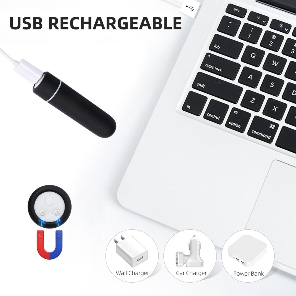 A black USB rechargeable vibrating anal plug set with a remote and charging accessories.