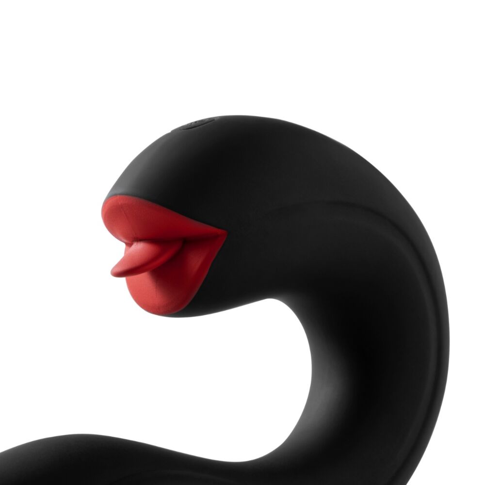 Black swan-shaped vibrator with red lips and a protruding tongue.