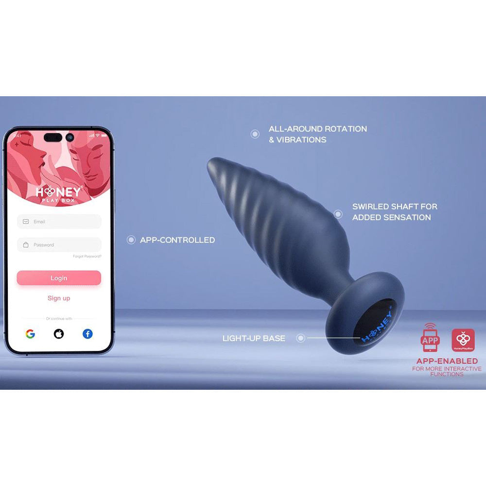 App-controlled rotating vibrating anal plug with swirled shaft.