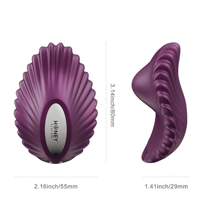 App-enabled magnetic panty vibrator in a purple shell shape.
