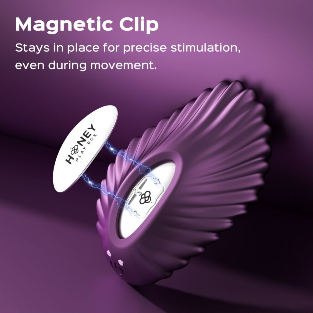 App-enabled magnetic panty vibrator with a shell-shaped design.