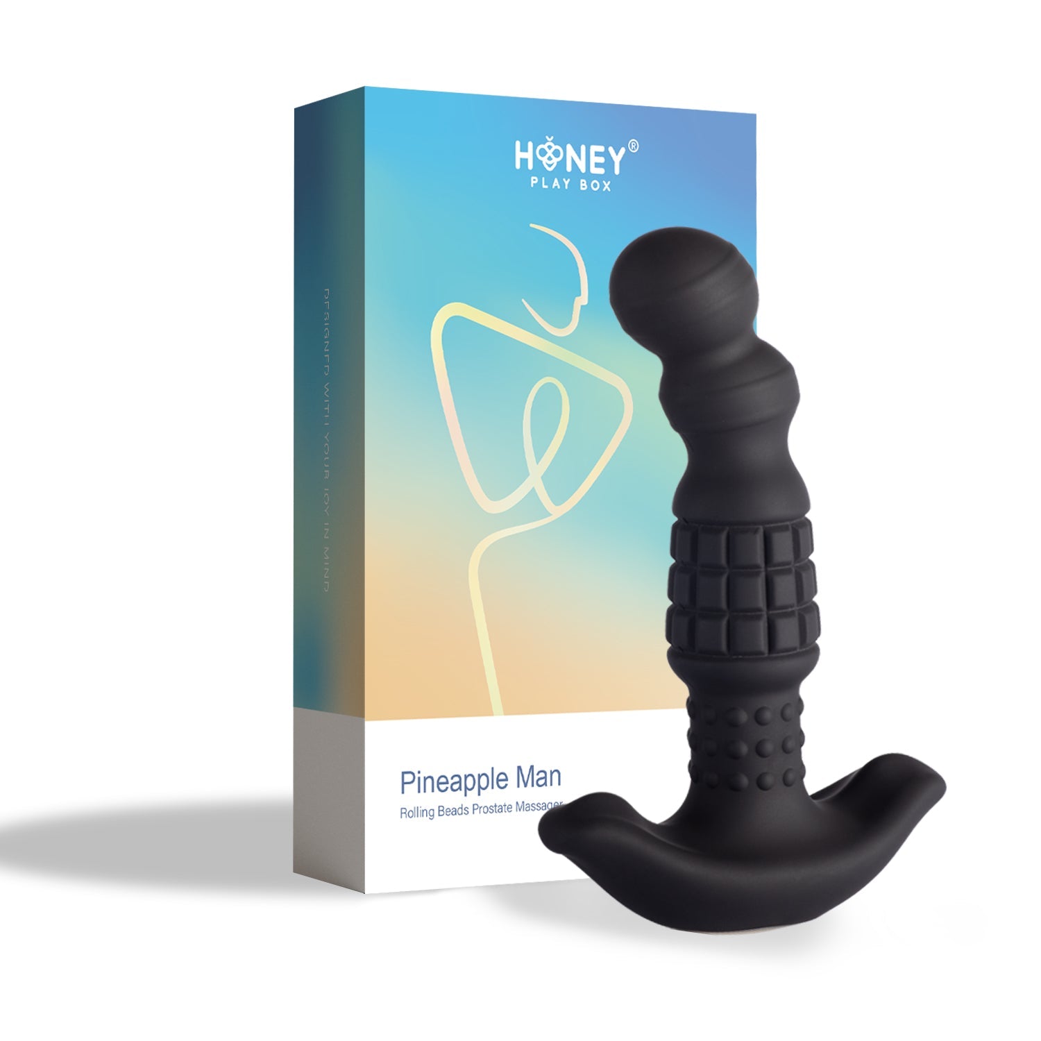 Black rolling bead prostate massager with a flared base.