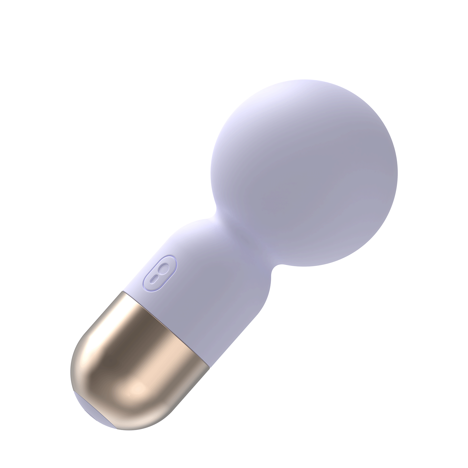Compact white silicone mini vibrating wand with gold accents and flexible neck.