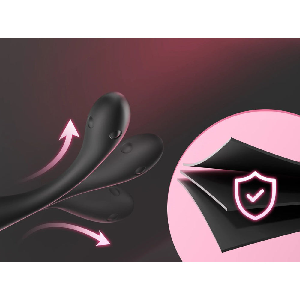 Black inflatable kegel trainer with arrows and a shield icon.