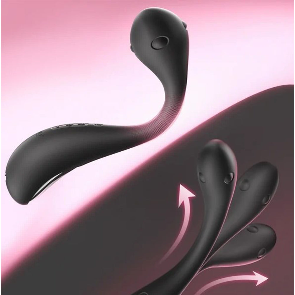 Black inflatable kegel trainer with a curved neck and buttons.