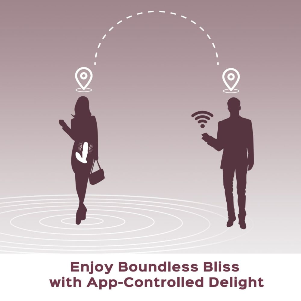 Silhouettes of a woman and man connected by a dashed line, with a vibrator icon on the woman and a wifi icon on the man.