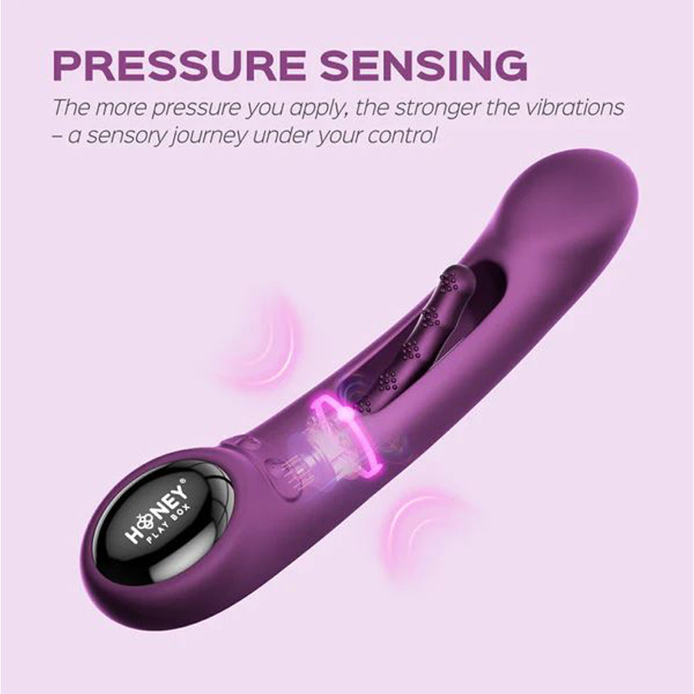 Purple app-controlled massager with pressure sensing technology.