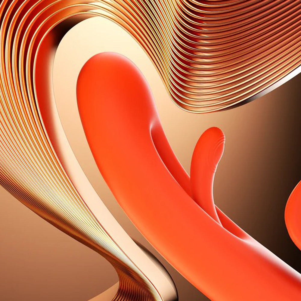 Orange rabbit vibrator with voice control and app connectivity.