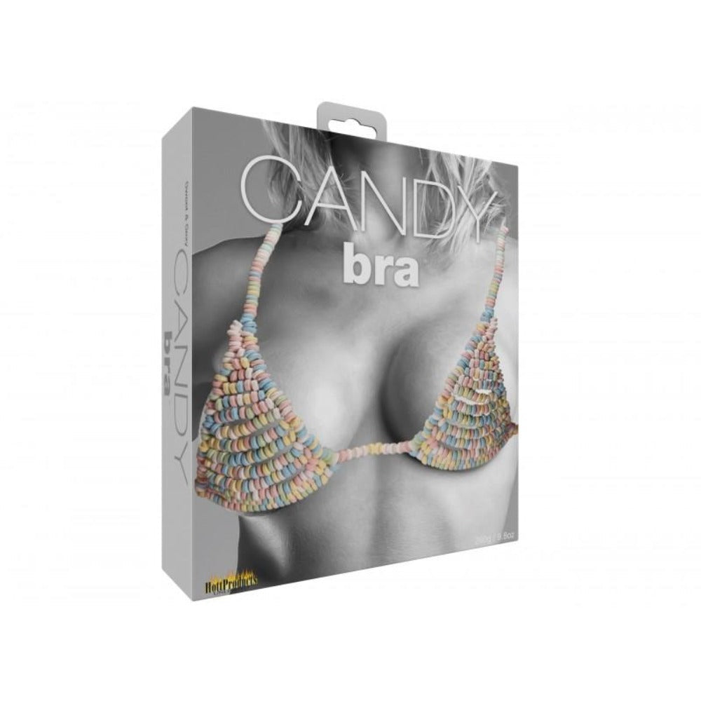 Edible candy bra with multi-flavors on a box.