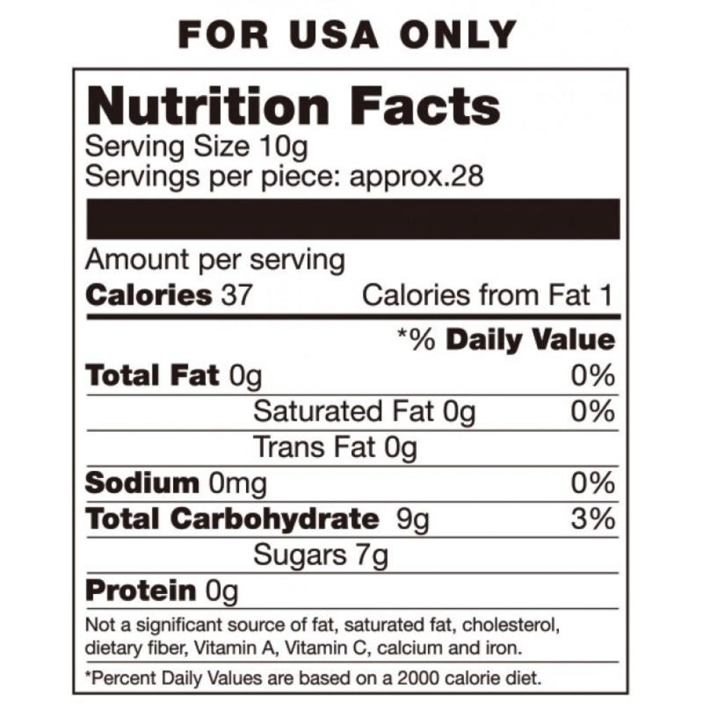 Nutrition facts label for a multi-flavored edible candy.