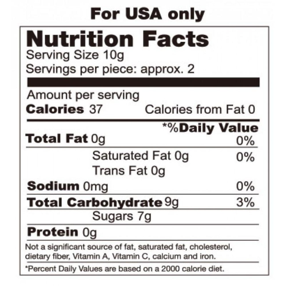 Nutrition facts label for edible candy cock rings.