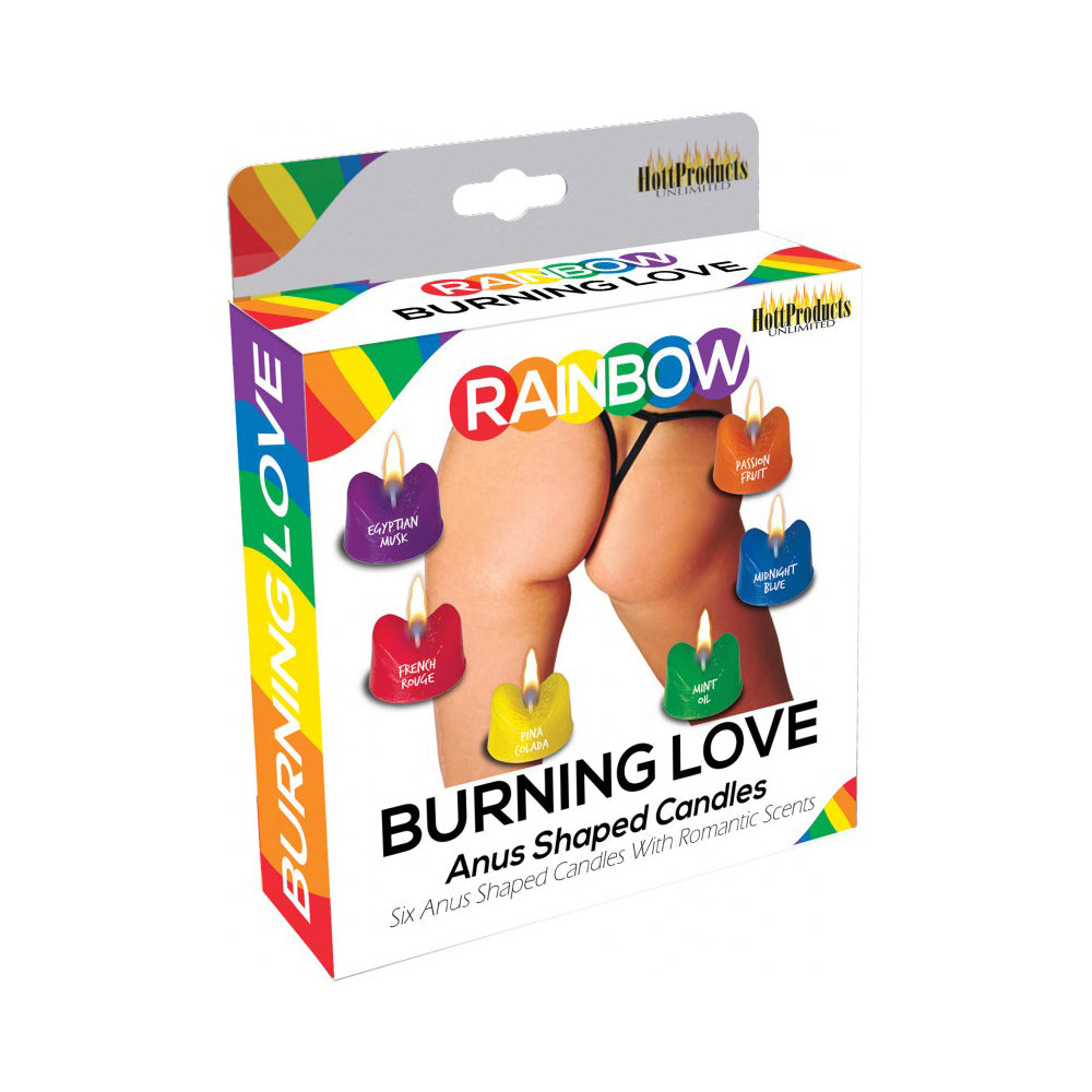 Rainbow anus shaped scented candles with six romantic scents.