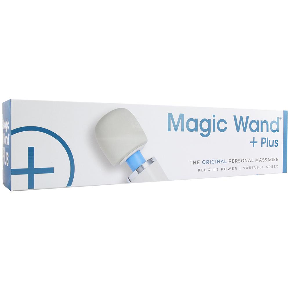 Magic Wand Plus massager box with a white background and blue accents.