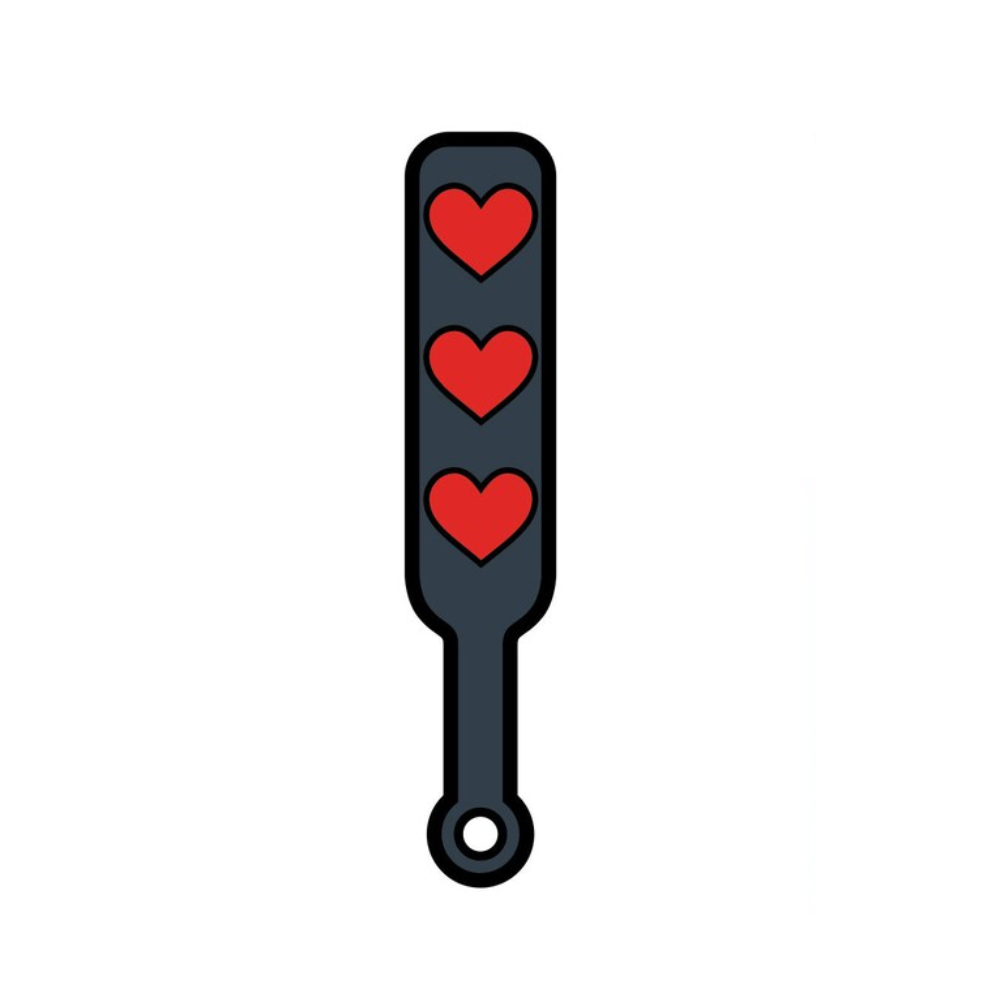 Black and red heart paddle lapel pin.