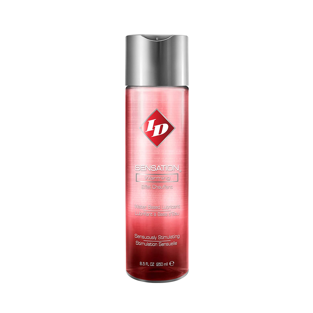 ID Sensation Warming Water-Based Lubricant in a pink bottle.