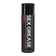 Black bottle of Sex Grease premium silicone personal lubricant.