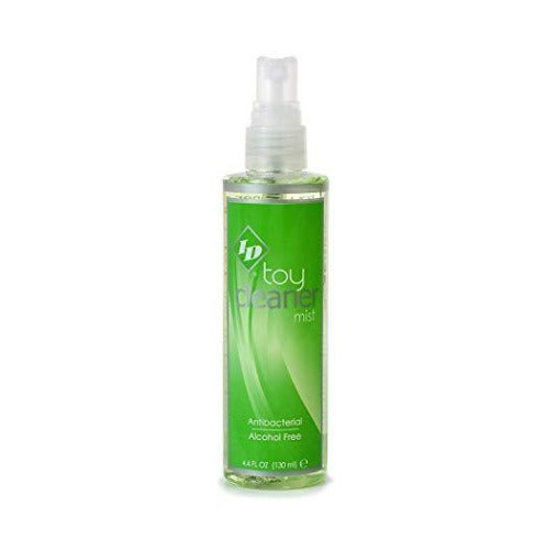 ID Lubricants antibacterial toy cleaner mist in a clear spray bottle.