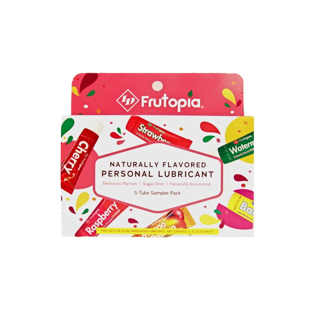 Fruitopia flavored personal lubricant sampler pack with five tubes.