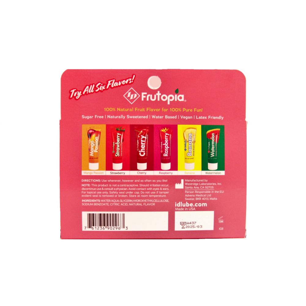 Fruitopia flavored lubricant assorted 5-pack with six flavors.