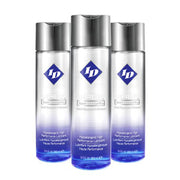 Three bottles of ID Lubricants water-based personal lubricant.