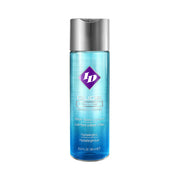 ID Glide water-based lubricant in a blue bottle with a silver cap.