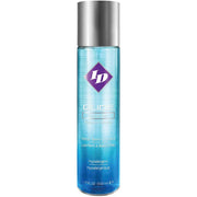 ID Glide water-based personal lubricant in a clear bottle with a silver cap.