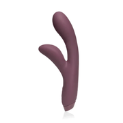 A purple rabbit vibrator with a curved shaft and two ear-like protrusions.