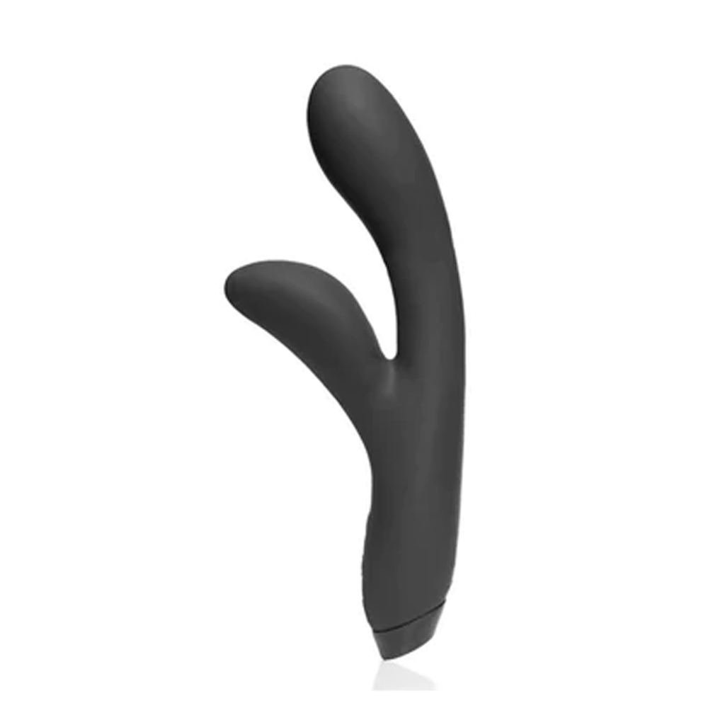 Black flexible G-spot vibrator with a curved design.