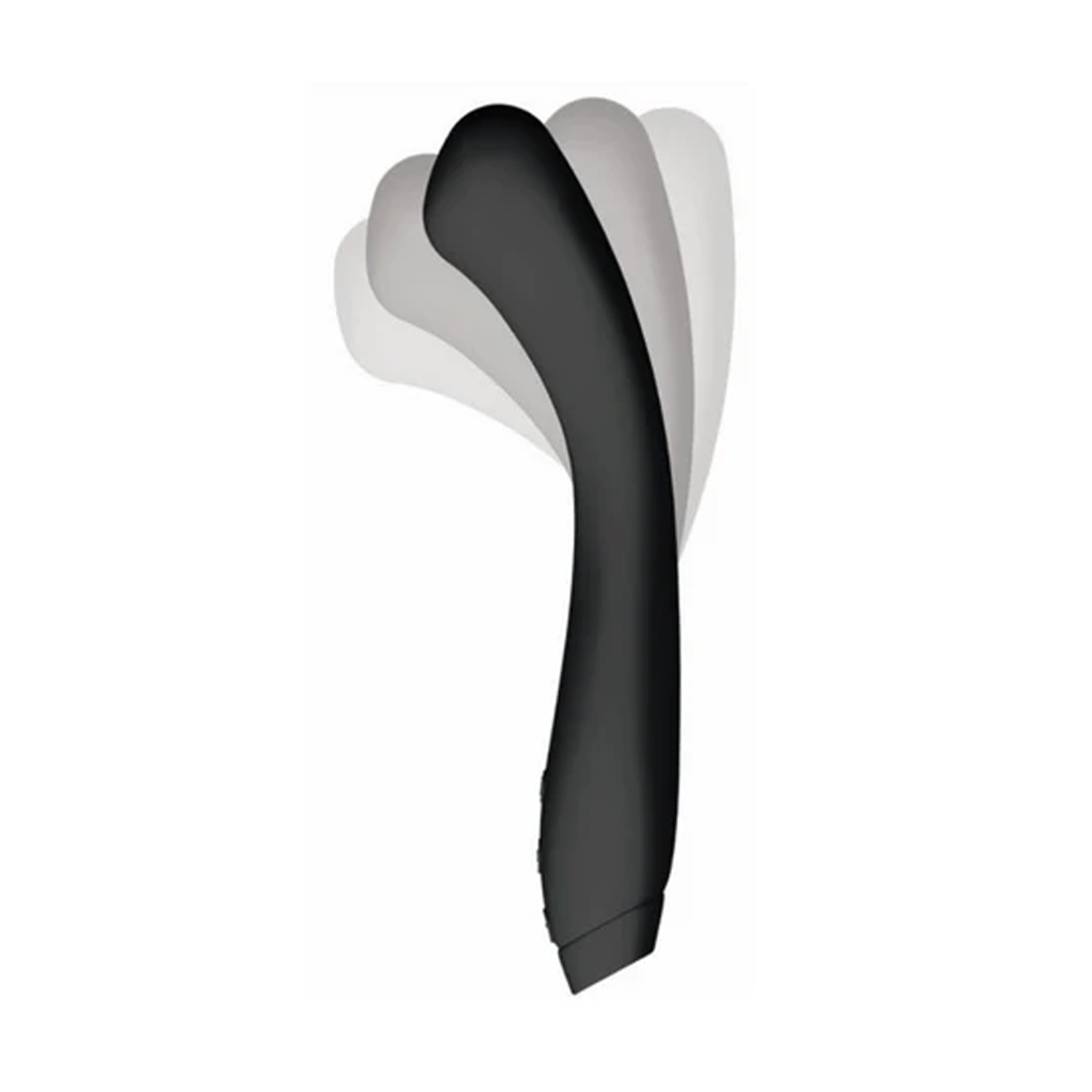 Black flexible silicone vibrator with motion blur effect.