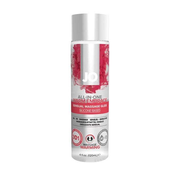 JO Warm Embrace silicone massage glide with warming sensation.