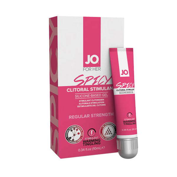 JO Spicy Clitoral Stimulant Gel, silicone-based, warming and tingling.