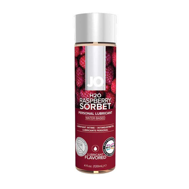 JO H2O Raspberry Sorbet personal lubricant in a 4oz bottle.