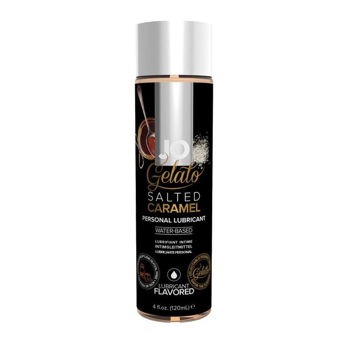 JO Gelato Salted Caramel flavored water-based personal lubricant in a 4oz bottle.