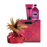 Kama Sutra Raspberry Kiss gift set with body powder, oil, and balm.