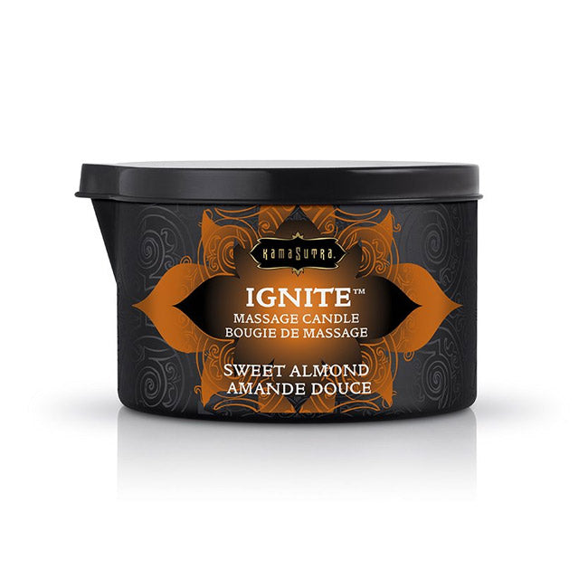 Kama Sutra Ignite massage candle in Sweet Almond scent.