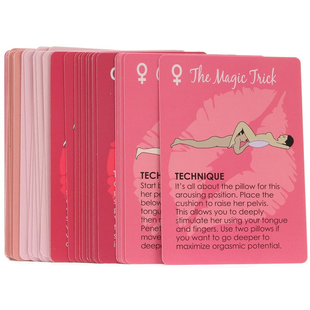 A card game with illustrations and text about oral sex techniques.