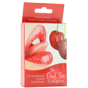 The Oral Sex Card Game features lips and cherries on the box with text about fantasies.