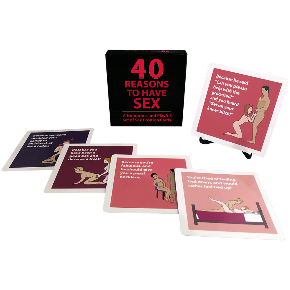 A box of "40 Reasons to Have Sex" cards with several cards displayed.
