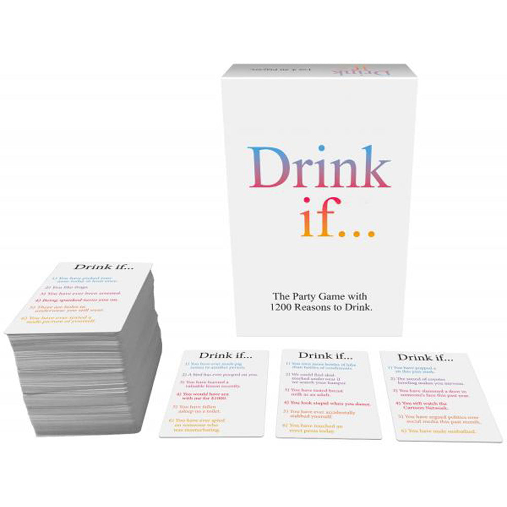 Drink If... card game with 1200 prompts and a stack of cards.