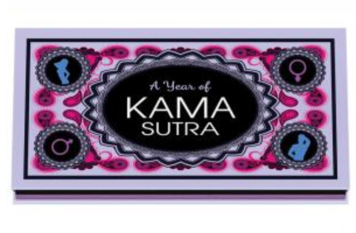 A Year of Kama Sutra sex tip cards for couples with male and female symbols.