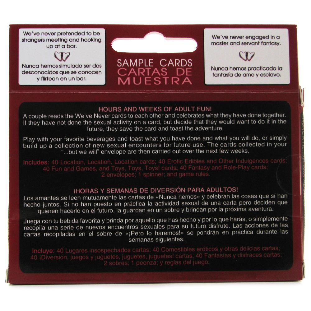 We've Never Adult Card Game for Couples with sample cards and game rules.