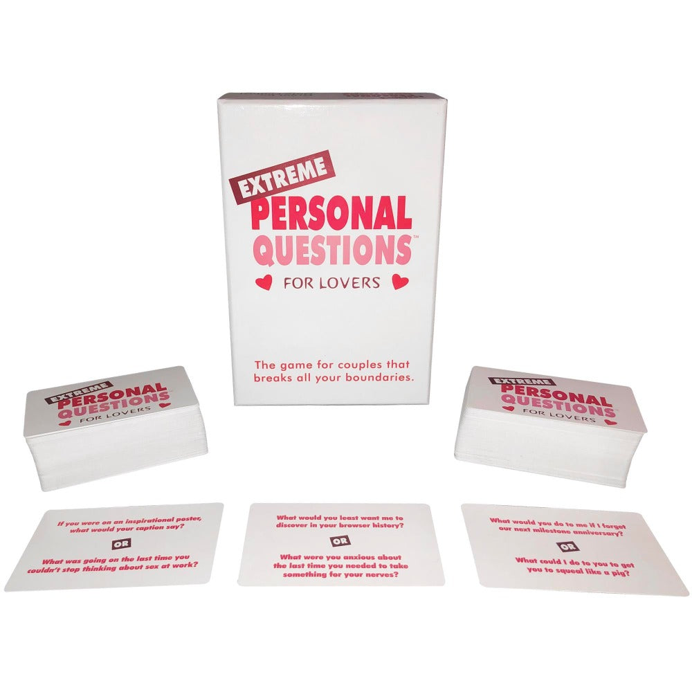 Extreme Personal Questions Couples Card Game box with scattered question cards.