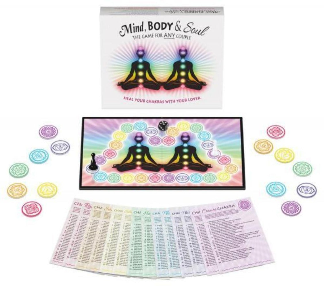 Mind, Body & Soul card game for couples with board, tokens, and cards.