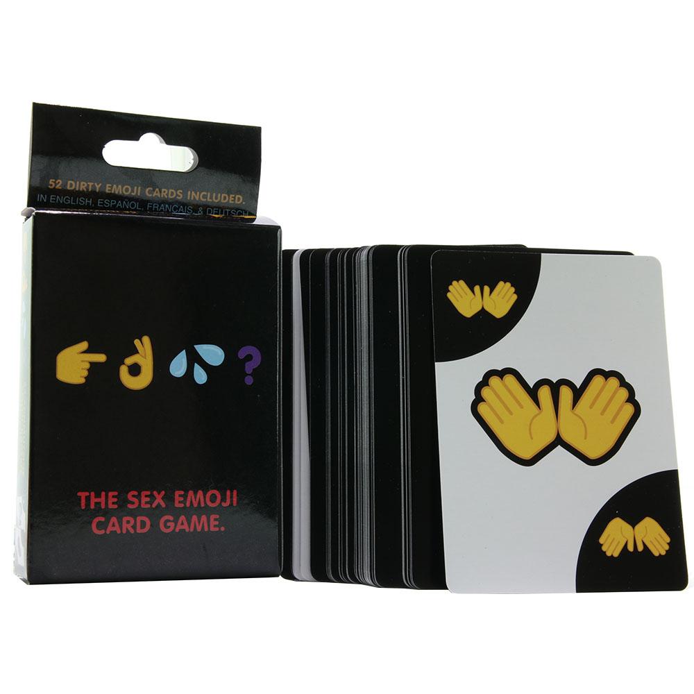 A box of "The Sex Emoji Card Game" with emoji symbols on the front and cards fanned out.