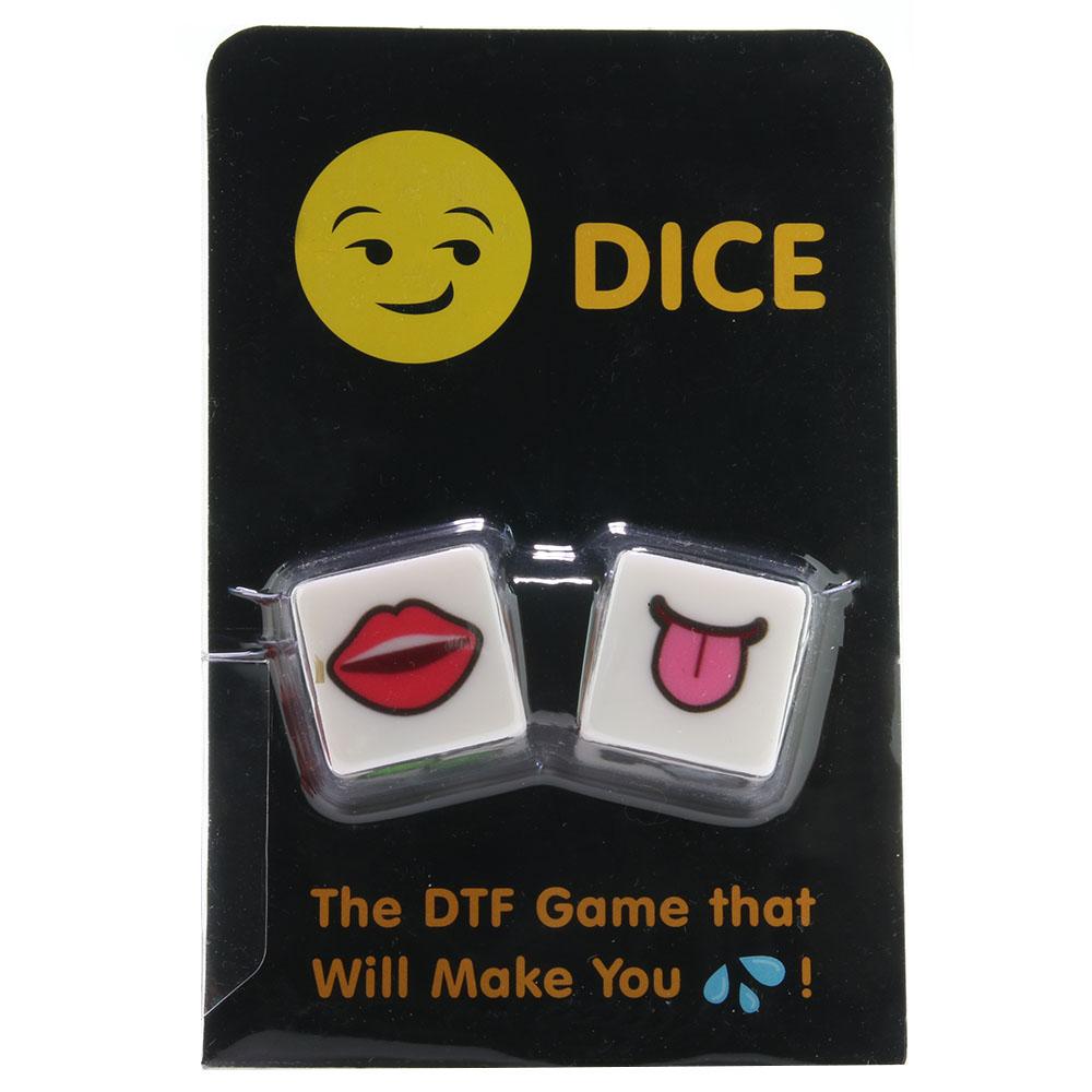 Naughty emoji dice game with lips and tongue icons.