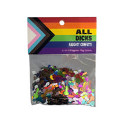 Penis-shaped confetti in pride flag colors.