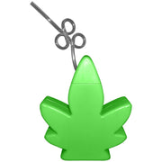 A green pot leaf shaped sipper cup with a coiled straw.