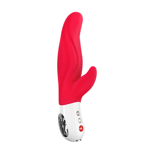 Red and white dual motor silicone G-spot vibrator.