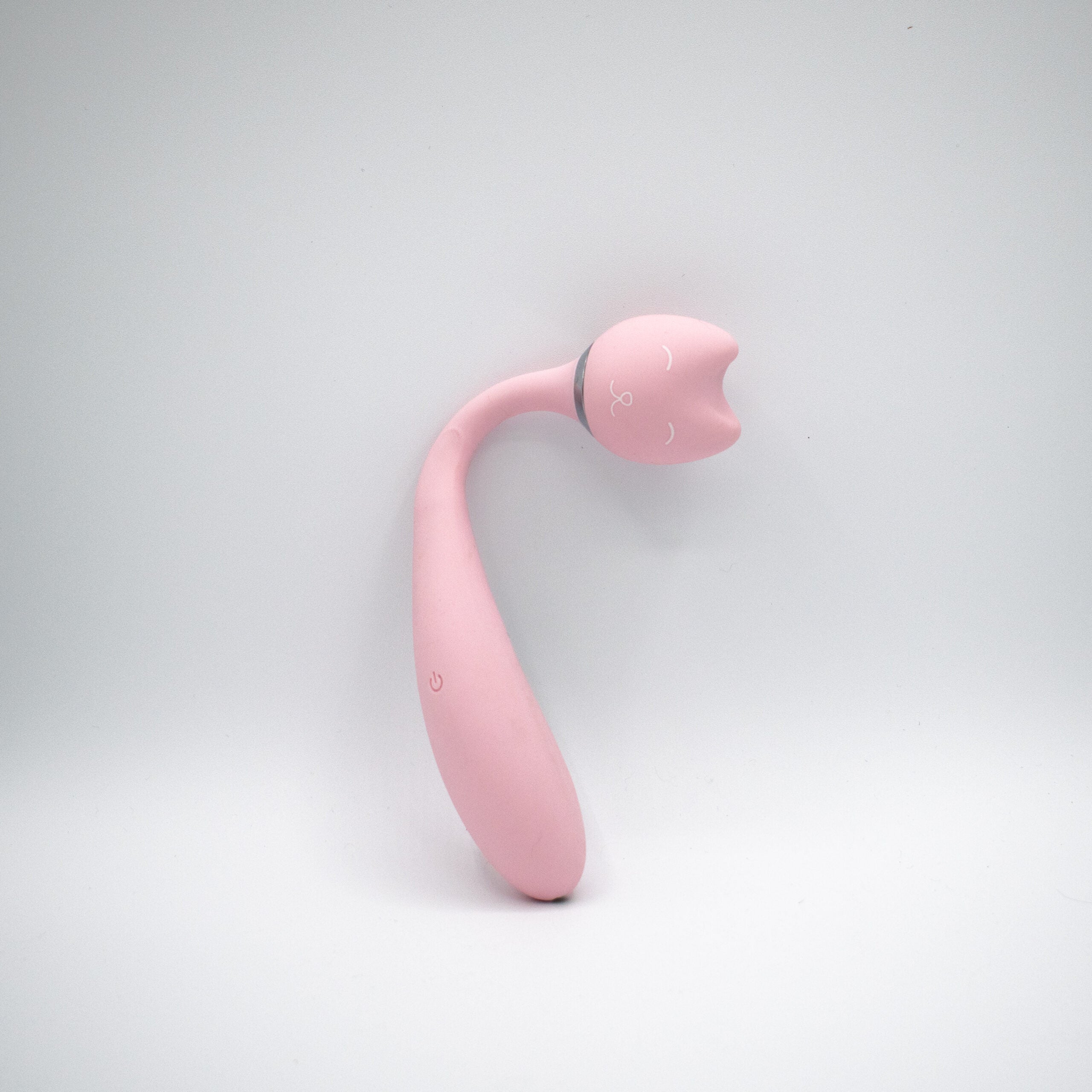 Pink cat-shaped silicone wand vibrator with a flexible neck and power button.